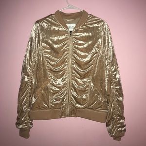 Velvet ruched bomber jacket